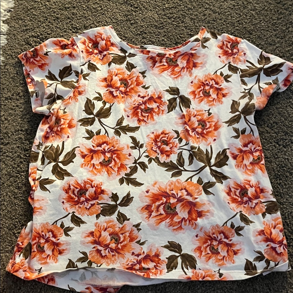 Old Navy Floral Short Sleeve Tee - Orange and Brown